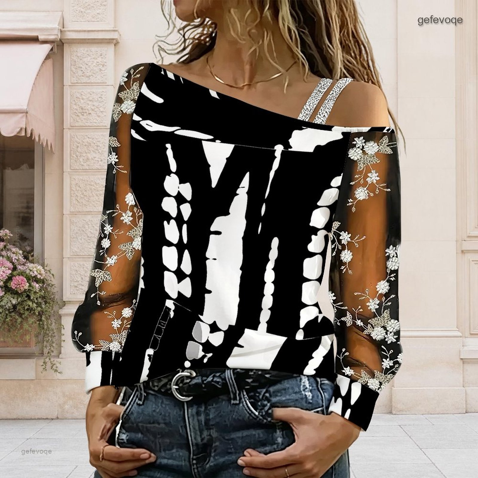 Blouse Off Shoulder - Camicetta da donna a spalla scoperta,