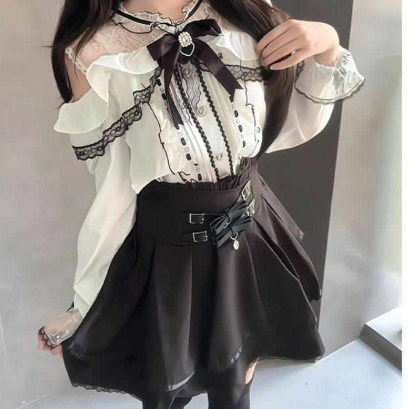 Blouse Off Shoulder - Set stile Lolita gotico giapponese Y2k